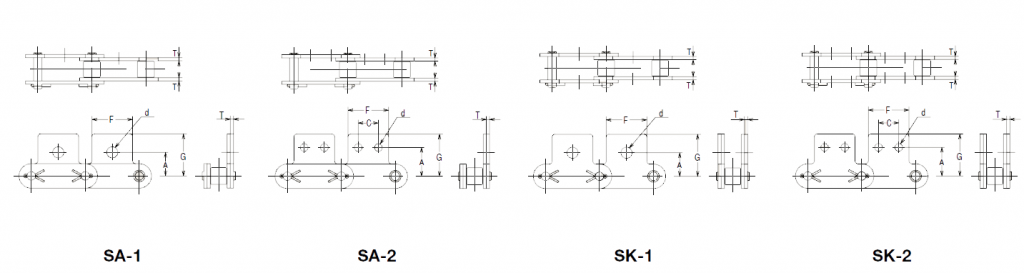 Zexus Double Pitch Roller Chain SA-1, SA-2, SK-1, SK-2 Attachments