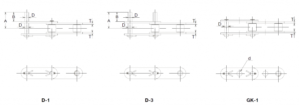 Zexus Double Pitch Roller Chains D-1, D-3, GK-1 Attachments