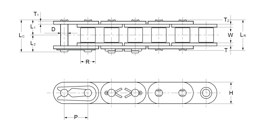 ANSI Straight Side Plate Roller Chain Diagram
