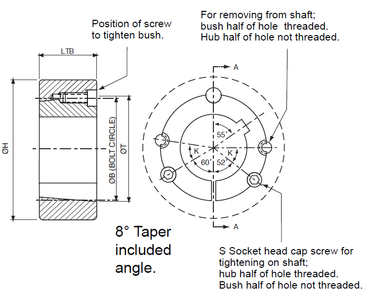 TransDrive Taper Bush 3525 to 5050 drawing